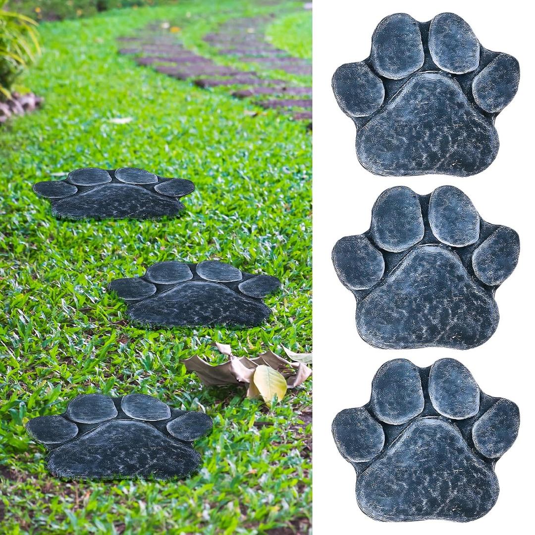 Yaocom 3 Pieces Dog Paw Garden Stepping Stones Garden Decor Cast Irons Dog Rocks Rustic Outdoor Stones Decorative Stone for Garden Walkway Outdoor Decoration, 12 Inch(Gray)