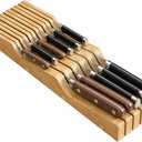 Bamboo In-Drawer Knife Block for 11 Knives(Not Included), Knife Drawer Organizer,Knife Holder Countertop,Block Knife Storage Organizer for Kitchen