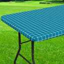 Rectangle Vinyl Table Cloth 24x48, Waterproof Elastic Fitted Tablecloth with Flannel Backing, Plastic Table Cover for Picnic, Camping, Outdoor, Teal
