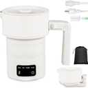 Travel Foldable Electric Kettle, Collapsible Electric Kettle Food Grade Silicone Small Pot Boiling water,0.6L/20.3oz Stainless Steel with Bag