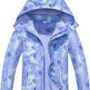 Girls Hooded Rain Jacket Waterproof Raincoat Fleece Lined Coat for Kids (11-12 Years, Purple 1)