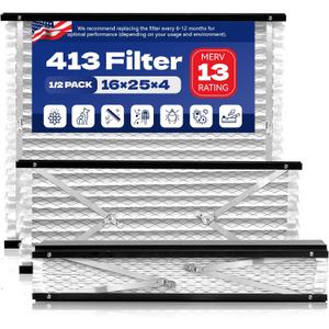 2-Pack 413 Replacement Air Filter Compatible with Aprilaire, MERV 13 Air Purifiers for Whole House Models 1410, 1610, 2410, 2416, 3410, 4400, Size 16x25x4(16.7x27.8x4) Furnace Filter