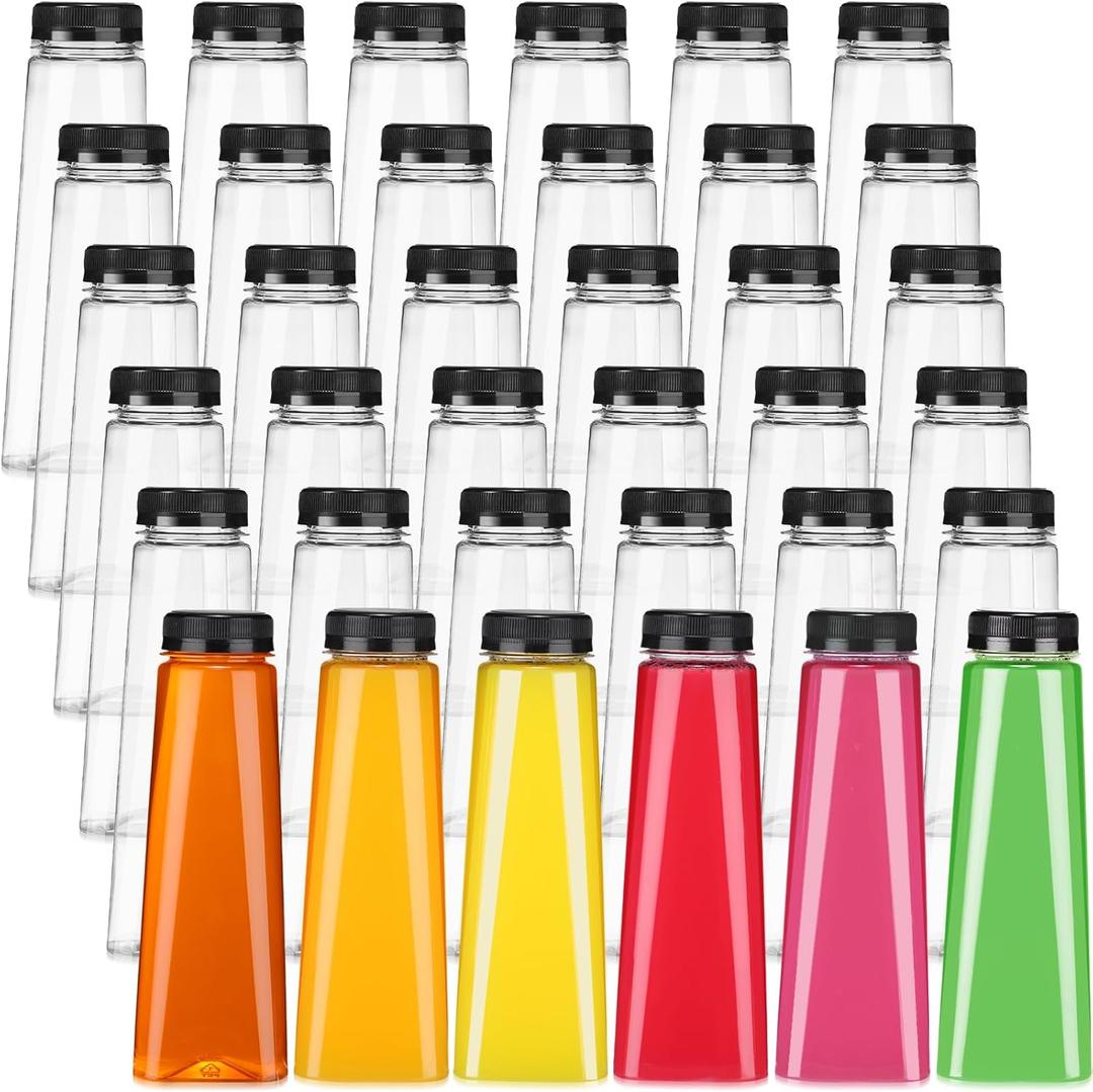 Lallisa 36 Pcs Plastic Juice Bottles Bulk with Caps Leakproof Reusable Juice Bottles Empty Clear Water Beverages Drink Containers Mini Fridge Storage for Juicing Smoothies Milk(10 oz,Black)