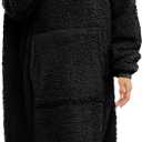 Sherpa Wearable Blanket Oversized Hoodie Sweatshirt TV Blanket with Long Sleeves and Pocket (Black, One Size)
