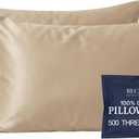 Beckham Hotel Collection Pillowcases King Size Set of 2, Cool Touch Cotton Sateen Fabric, 500TC, Silky Smooth & Soft, Open End, Sand