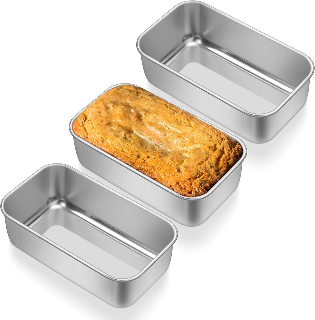 E-far Mini Loaf Pan Set of 3, Small Stainless Steel Bread Baking Pans for Oven, 6.3 x 3.5 Inch Tiny Meatloaf Pans for Homemade Bread Pound Cake Brownies, Non-toxic & Dishwasher Safe