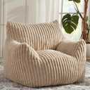 Giant Bean Bag Chairs for Adults with Filling Plush Fluffy Bean Bag Chairs for Teens with Armrests Comfy BeanBag Lazy Couch Sofa Chair for Bedroom Living Room Reading (Beige)