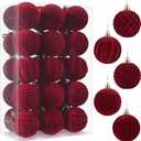 30pcs Velvet Christmas Ornaments Balls, 2.36 Inch Flocked Red Shatterproof Baubles with Hanging Strings, Elegant Velvet Ball Ornaments for Xmas Tree, Holiday Party & Home Dcor (Red)