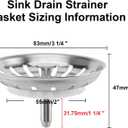 2pcs Kitchen Sink Drain Basket, 3 1/4 '' 304 Stainless Steel Drainage Filtration Basket with Handle for Kitchen Sink Strainer Replacement