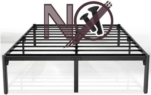 Decorwise Queen Size Bed Frame 14 Inch, Express Setup Heavy Duty Metal Frames with Steel Slats Support Ample Storage Screw Free Design, No Box Spring Needed, Noise Free, Black