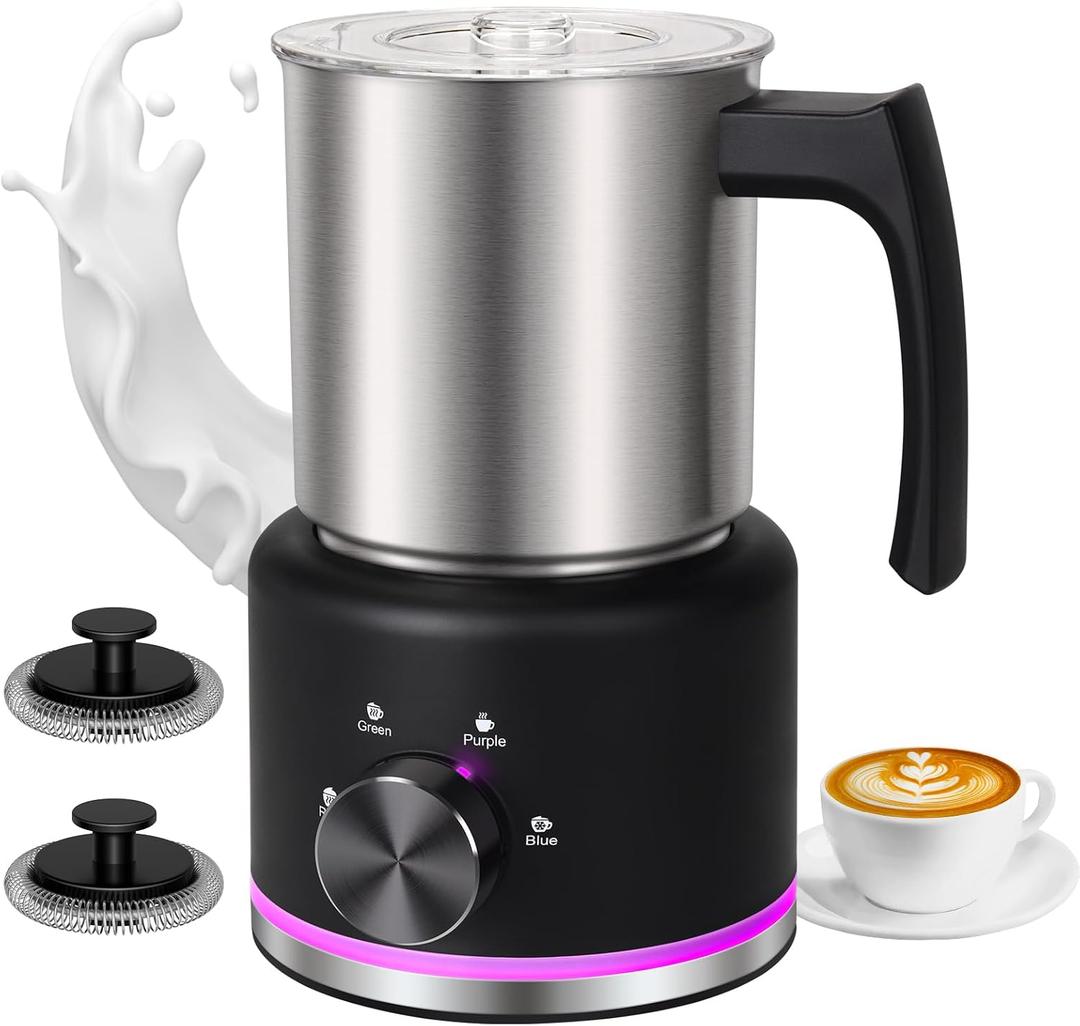 Milk Frother, 4-IN-1 Electric Milk Frother and Steamer, 17 OZ Stainless Steel Milk Frother Dishwasher Safe, Durable Silent Working Frother for Coffee, Hot and Cold Foam Maker, Black