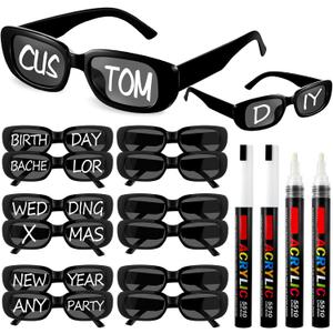 Flutesan Personalized Rectangle Sunglasses with Marker Pens for Adult DIY Custom Birthday Wedding (Black,white)