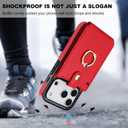 Folosu Compatible with iPhone 17 Pro Case Wallet with Card Holder, 360Rotation Finger Ring Holder Kickstand, RFID Blocking Leather Protective Double Buttons Shockproof Cover 6.3 Inch Red