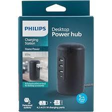 Philips 3 USB-A/1 USB-C/2-Outlet Desktop Charging Station, 5', Black