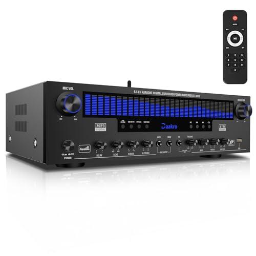 Daakro Stereo Receivers Home Audio Amplifier w/DSP Display,300W Rated Power 5.1 Channel Bluetooth Receiver,Home Amp w/BT/CD/DVD/AUX/USB/BT/FM/Opt/COA/MIC for Home/Studio/Theater Passive Speakers