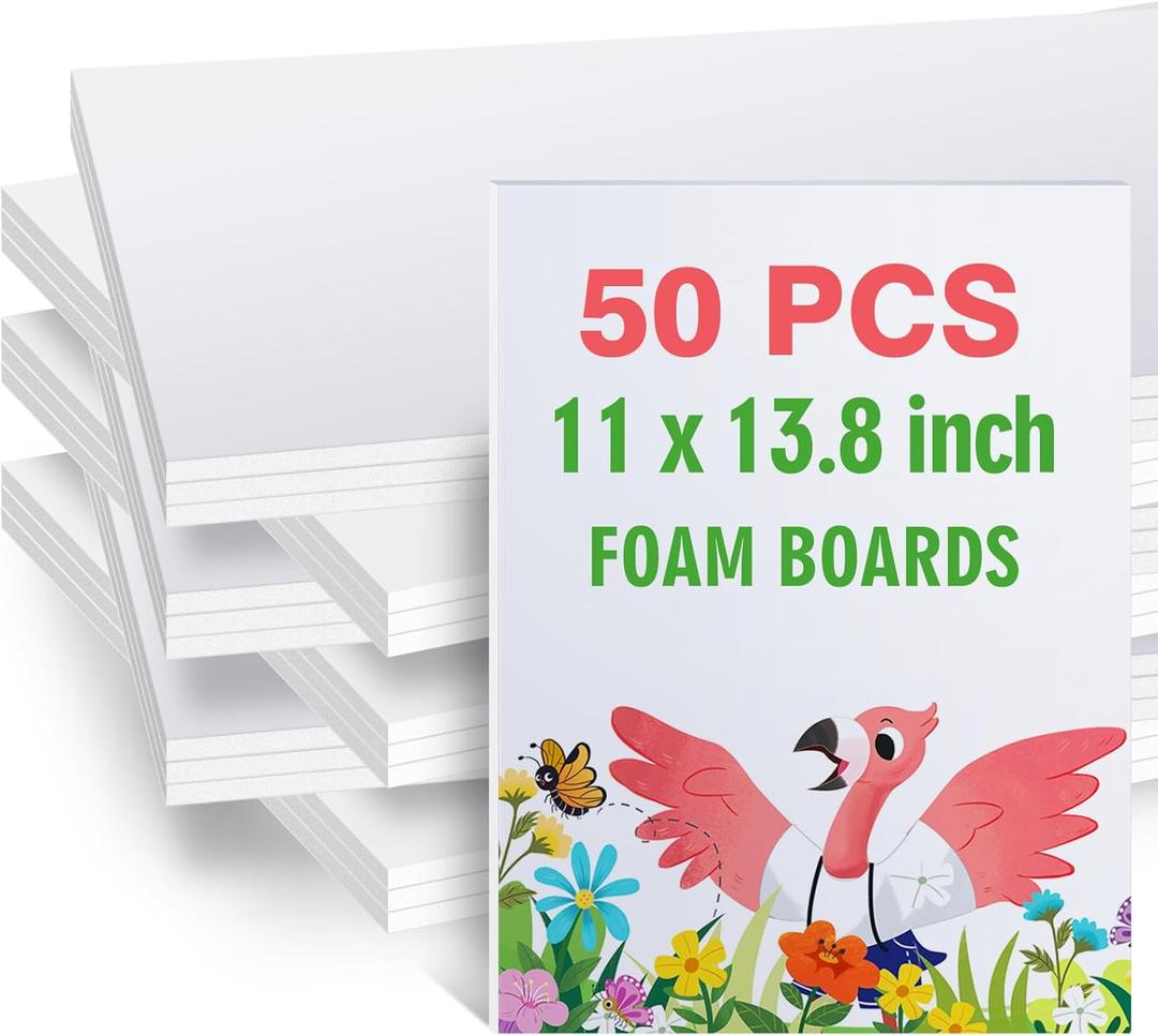50Pcs Foam Board White Poster Board, IKAYAS 11x13.8 inch Double-Sided White Foam Core Board, Foam Boards for Crafts, Paintings Prints, Art, Display, Presentation and School Projects 1/5" 5MM Thick