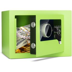Digital Electronic Money Safe, Steel Security Lock Box with Keypad, Office Hotel Business Jewelry Gun Cash Safe, 0.23 Cubic Feet, 9.06" W x 6.69" D x 6.69" Hgreen