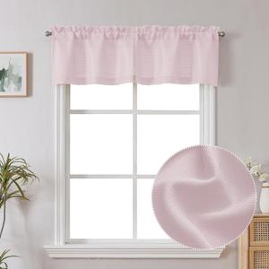 Chyhomenyc Bennet Blush Pink Valance for Windows, Faux Linen Slub Textured Semi Sheer Small Window Kitchen Valance Curtain, Rod Pocket Cafe Valance for Bathroom Laundry Basement, 30Wx14L inch, 2 Piece