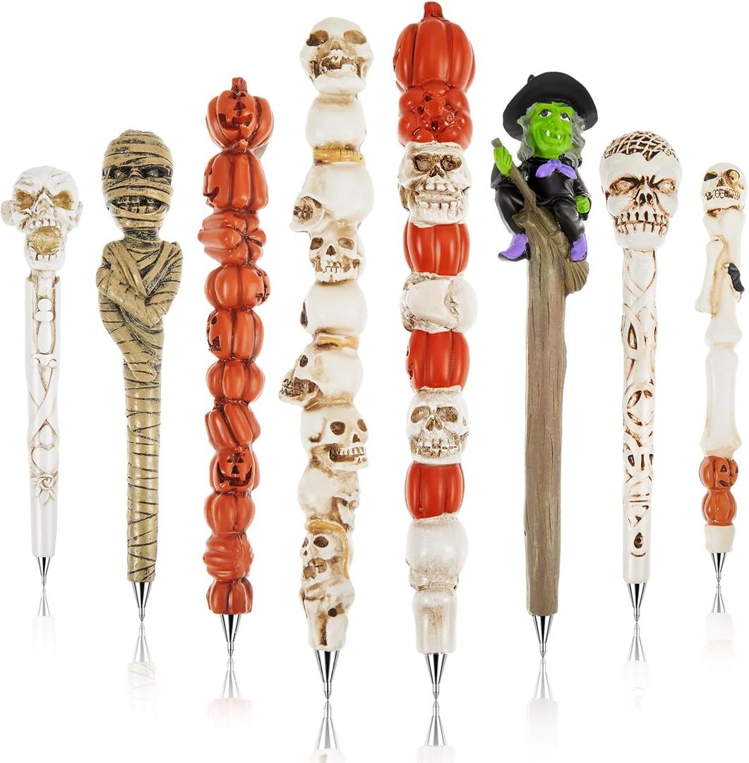 Lincia Halloween Skull Monster Novelty Pen 1.0 mm Halloween Pens Pumpkin Witch Mummy Skull Pen Writing Black Gel Ink Pens for Kids Adults Party Supplies Office School Desk Decors, 8 Styles (8 Pcs)