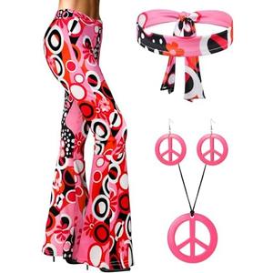 SATINIOR 60s 70s Women Hippie Costume Outfits Disco Retro Flared Pants for Carnival Party Halloween Size M