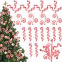 24 Pcs Christmas Tree Decoration Woolen Bells Candy Cane Design Shape Picks Red White Lollipop Curly Pick Ornaments Xmas Tree Topper for Party Vase Filler Home Office Decor