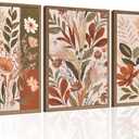 zxcvbn888 3Pcs Boho Floral Wall Art Vintage Botanical Canvas Pictures Nature Flower Posters Earth Tone Painting Bouquet Prints Wall Decor for Bathroom Bedroom Living Room Office Unframed