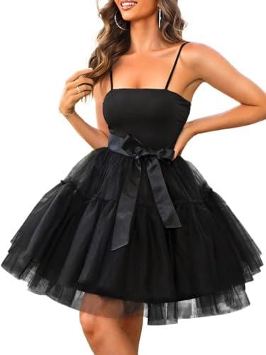 Kaei&Shi Poofy Short Tulle Dress,Spaghetti Strap Semi Formal Dresses for Women,Elegant Birthday Outfit Homecoming Cocktail, M