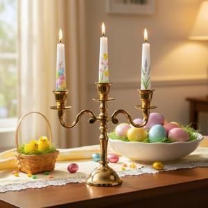 Rely+ 3 Arm Baby Candelabra Gold Glossy 8 Inch Taper Candle Holders Gothic Decorations Candlesticks Holder Home Decor Wedding Parties Centerpiece for Dining Table