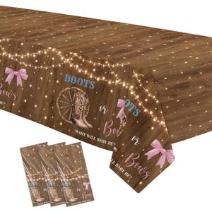 Boots or Bows Gender Reveal Decorations Tablecloth, 3 Pack Disposable Cowboy Boots Pink Bows Boy or Girl Gender Reveal Party Supplies Tablecover for Baby Shower, 86in x 55in