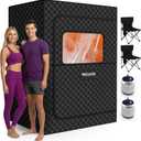 2 Person Sauna Box, Portable Steam Sauna for Home Spa, Relief Muscle Pain, Foldable Sauna Kit with 5-Layer Waterproof, 9 Levels Heat of Saunas Room with 2 Steamers, Oversize Chairs, 5.9' x 4.1' x 3.0'