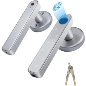 Fingerprint Door Lock Touchscreen Smart Biometric Door Lock Keyless Entry Front Door Knob with 50 Fingerprints, 100 Codes,Keypad Suitable for Home,Hotel,Office,Indoor Door Silver (196-Sliver)