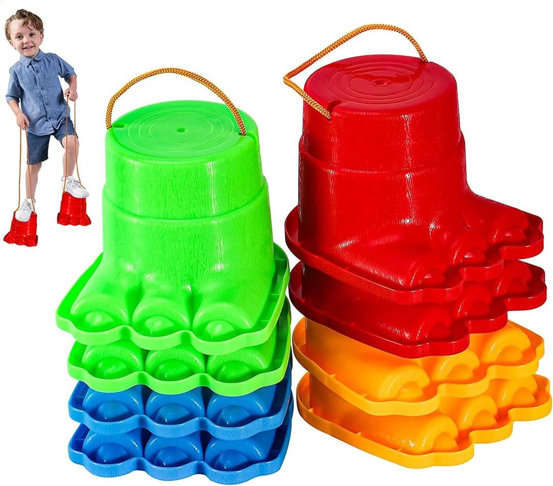 IROO Balancing Stilts for Kids, 4 Pairs Walking Monster Feet for Balance and Coordination, Toys for Girls & Boys Age 4-10 Years Old Indoor or Outdoor Play (8 Total) (Monster Feet)