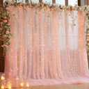 10x10ft Peach Tulle Backdrop Curtain with Lights String for Parties, Sheer Photo Backdrop Curtains for Wedding Baby Shower Birthday Party Photo Shoot Background Decorations
