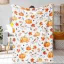 Fall Orange Pumpkin Throw Blanket Thanksgiving Harvest Lightweight Flannel Fleece Throw Blanket Autumn Happy Dog Throw Blankets Cozy Fuzzy Plush Throw Blankets for Bed Chair Couch 60" X 80"