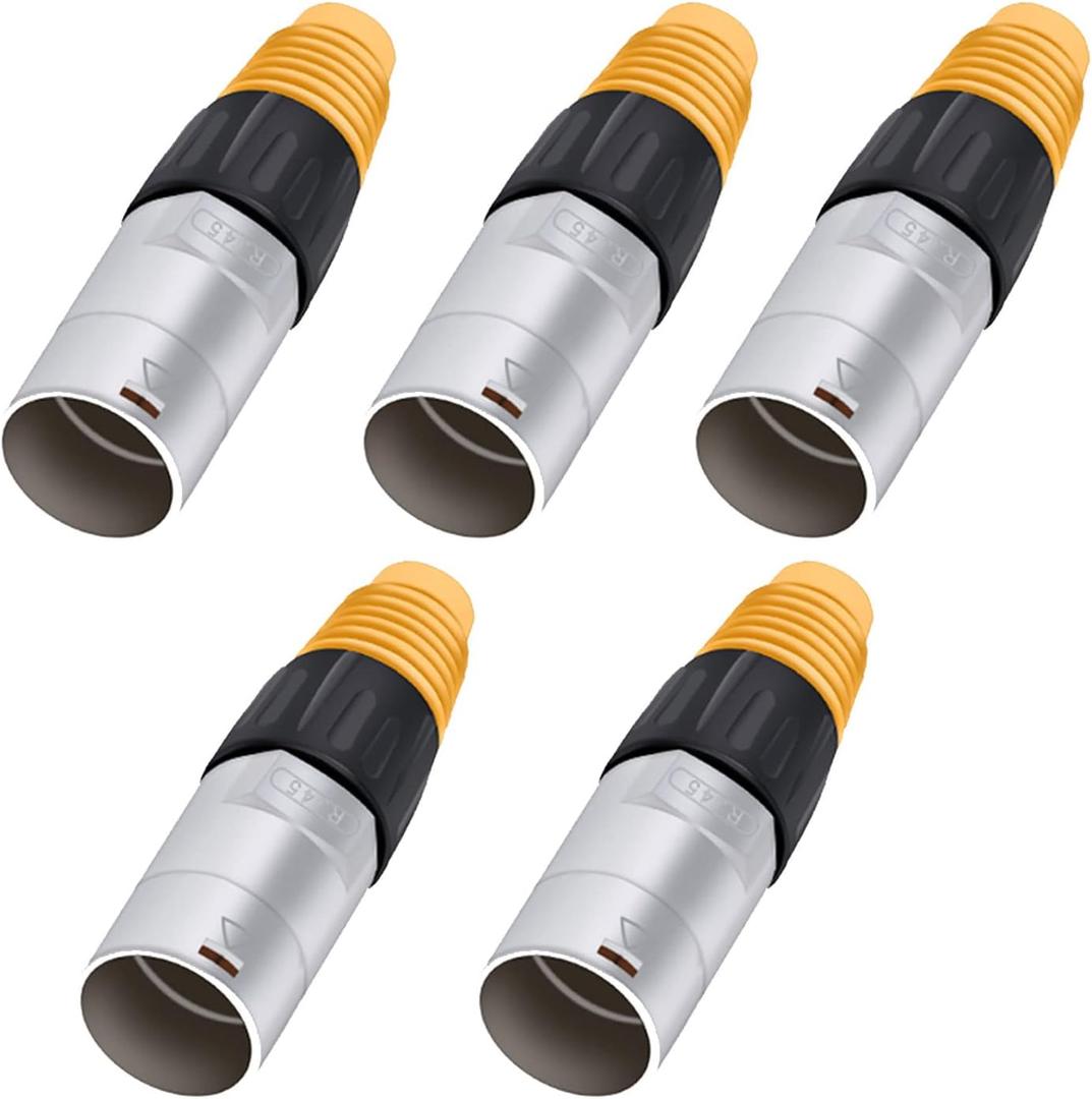 PENGLIN 5Pack RJ45 Waterproof Ethernet Connector, Outdoor PCB Signal Panel Mount Connector Ethernet LAN Network Cable Wire Connect Socket for Cat5/5e (Orange&Silver)