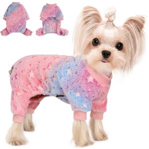 Dog Sweaters for Small Dogs Winter Pet Clothes Puppy Clothes Boy Girl Fleece Small Dog Pajamas Jumpsuits Doggie Outfits for Chihuahua Yorkie Cat Apparel (X-Small (Chest 15in ), Rainbow)