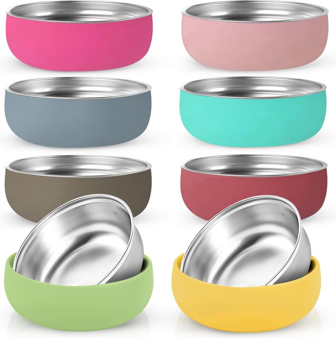 8 Pack SUS304 Stainless Steel Child Bowl 5 with Non-Slip Silicone Shell,Unbreakable,Mess Free Feeding for Babies,Toddlers,Kids,BPA free,Multi-color