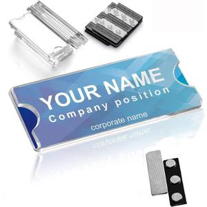 Magnetic Name Tags Kit, Magnetic Badge Holders w/ 3 Strong Neodymium Magnets, 3M Adhesive Tape, Clear Acrylic Mini Sign Display Holder and Printable Name Label, Business Name Tag/ID Badge Set of 10
