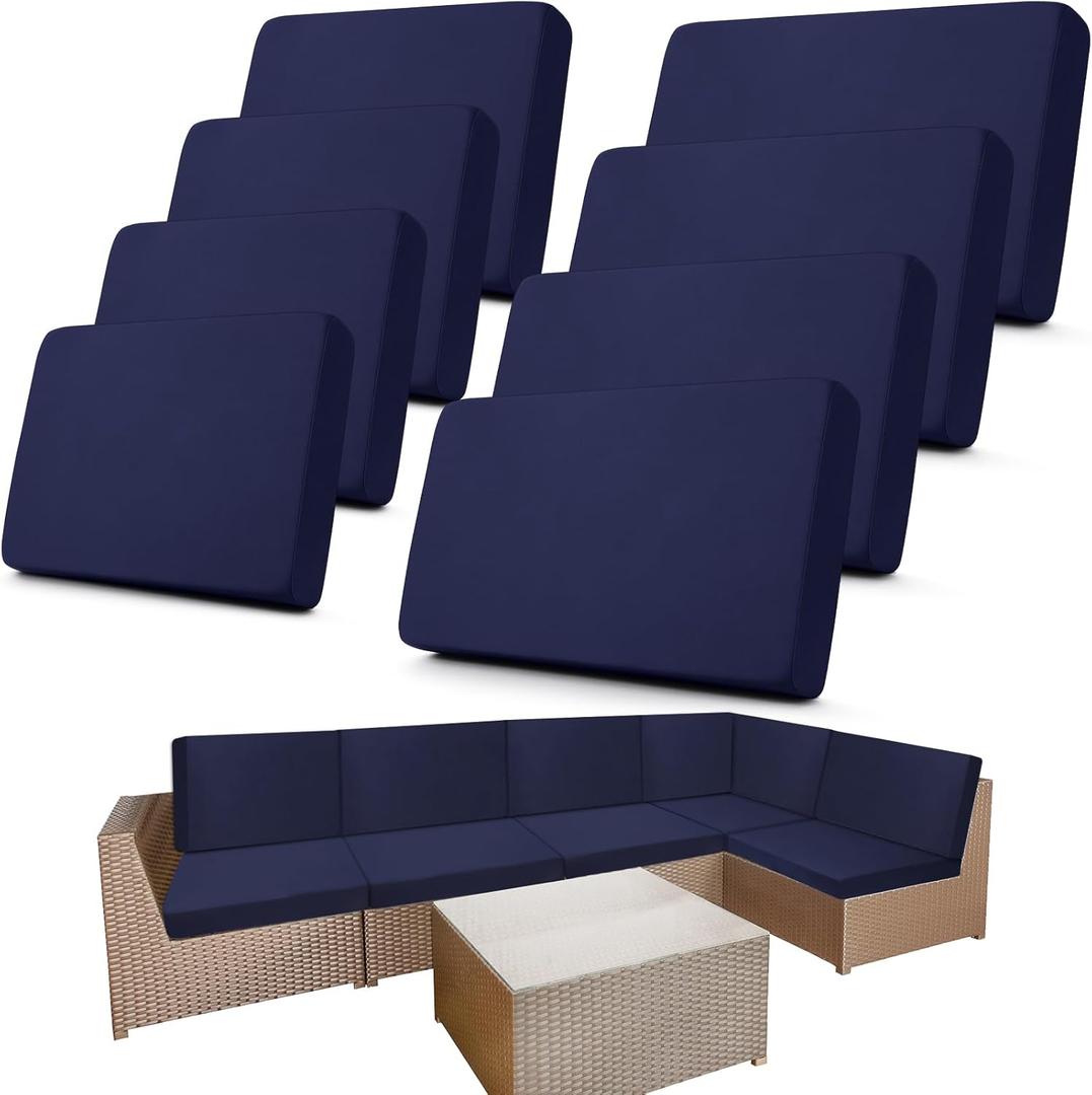 Newwiee 8 Pcs Stretch Patio Outdoor Cushion Covers Replacement,Navy Blue
4 Seat and 4 Back Covers with Waterproof Backing, Elastic Fit and Washable Fabric for Patio Sectionals Porch Sofas Chair