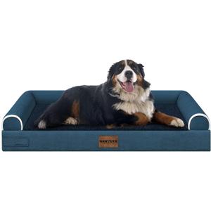 Large Dog Bed Orthopedic Washable: Jumbo Dog Bed Bolster Extra Large Dogs Egg Crate Foam Sofa Couch Waterproof Removable Cover - Navy