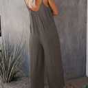 Happy Sailed Womens Casual Jumpsuits Loose Overalls Summer Sleeveless Stretchy Wide Leg Long Pants Romper with Pockets (Gray, L)