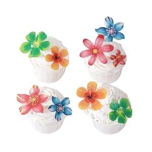 8 x THJ Edible Flowers Cake Decorations 72Pcs Edible Hawaiian Flowers for Cakes Flower Cupcake Toppers Cake Toppers for Wedding Themed Party Birthday Cake Decoration Mixed Size & Colour