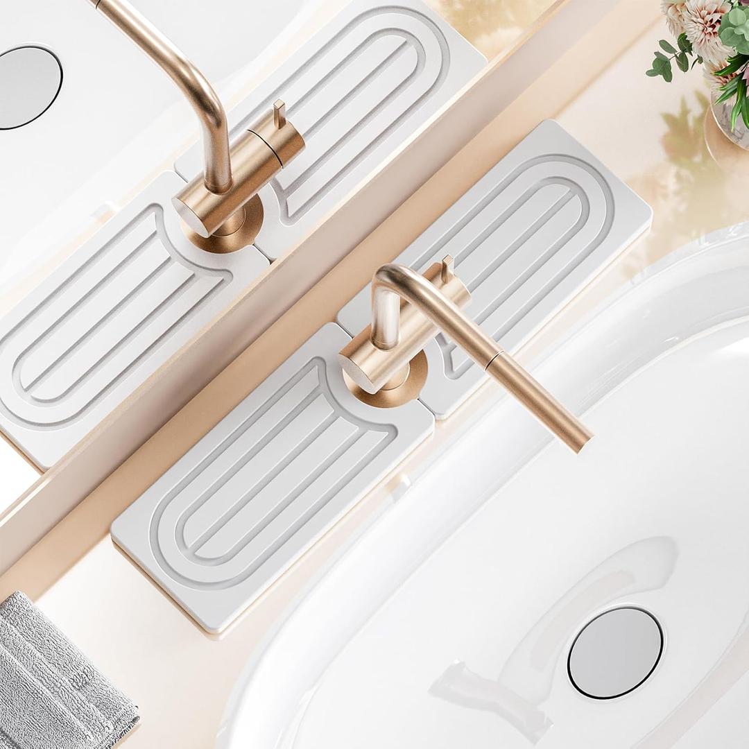 Faucet Mat for Kitchen Sink,Super Absorbent Diatomite faucet mat, Quick Drying Stone Sink Tray, Faucet Splash Guard for Kitchen,Bathroom Counter (White, 15.8"4")