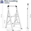 KINGRACK Aluminium 2 Step Ladder, Lightweight Step Stool with Non-Slip Pedals, Handrail, 330LBS Foldable Step Ladder for Kitchen, Garage, Home, Space Saving, Sturdy and Portable, Silver