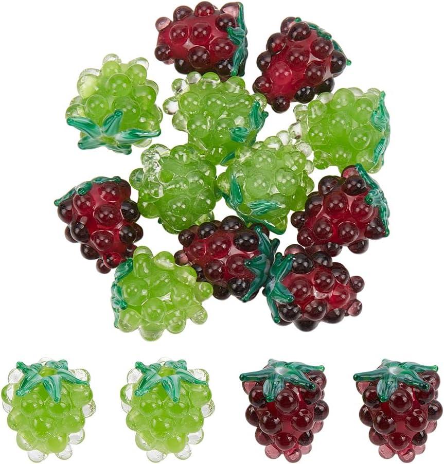 NBEADS 12 Pcs Handmade Lampwork Beads, 14mm Glass Fruit Beads Glass Grape Beads Loose Lampwork Spacer Beads for DIY Necklace Bracelet Earring Jewelry Making Crafts,2 Color