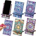 Saillong 4 Pcs Large Mandala Diamond Painting Cell Phone Stand 5.5 Inch DIY Full Drill Crystal Diamond Art Phone Holder Bling Painting Art Craft Kits for Beginner Adult