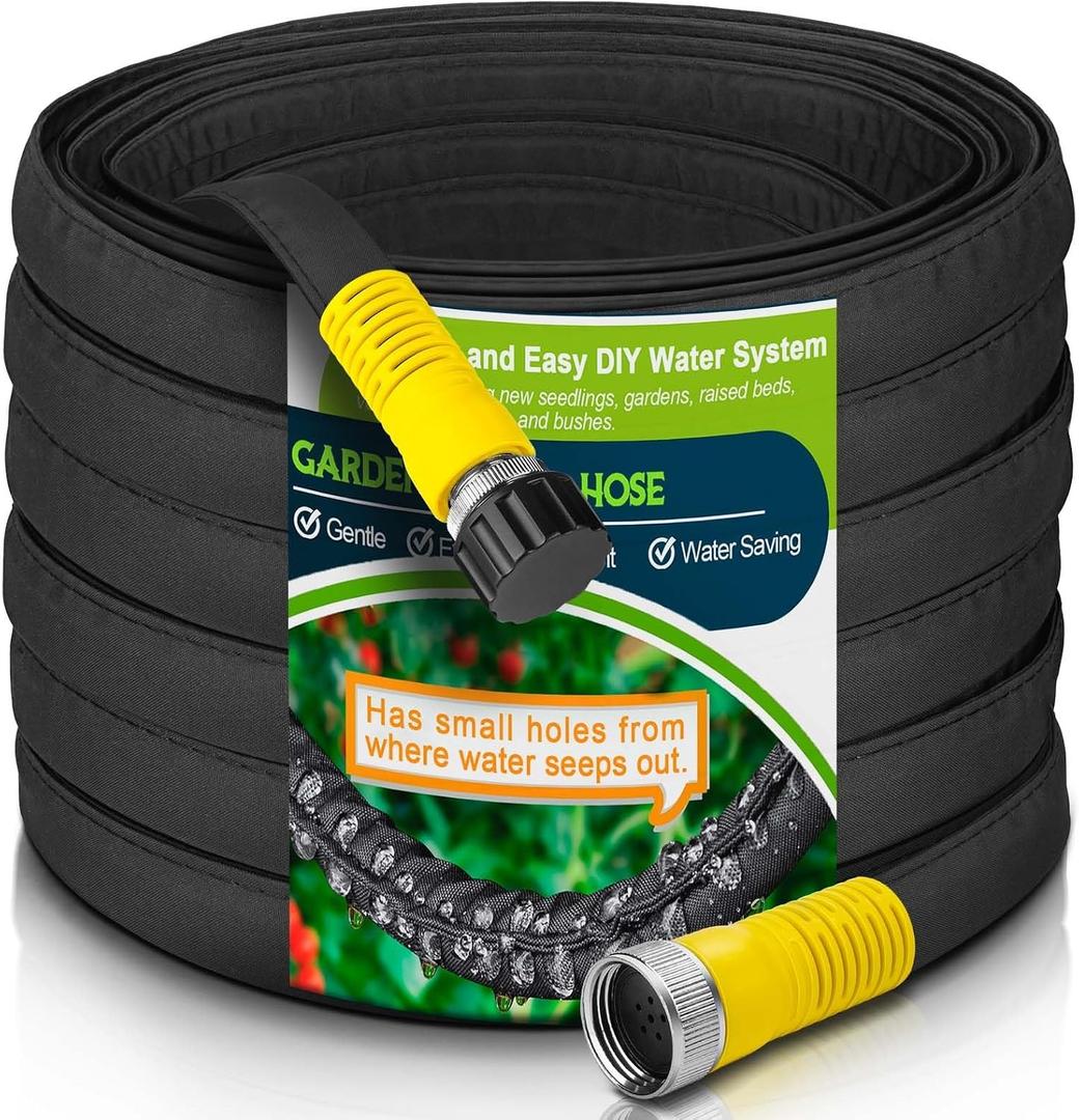 LAVEVE 100FT Flat Soaker Hose, Heavy Duty Garden Watering Hose, Flexible Leakproof Drip Irrigation Hose Saves 80% Water for Lawn, Flower Beds, Vegetable Field (50FT x 2 Pack)