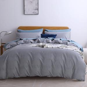 JELLYMONI 100% Natural Cotton 3pcs Striped Duvet Cover Sets,White with Navy Blue Stripes Pattern Printed Comforter Cover,with Zipper Closure & Corner Ties(Queen Size) (0605)