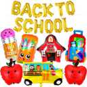 2 x Back to School Balloons, School Bus Pencil Apple Crayon Foil Mylar Balloon for Back to School Supplies, Kindergarten Party Decorations