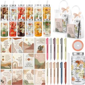 Kosiz 36 Pcs Boho Positive Affirmation Gift Set for Women, 12 Gratitude Notebooks 12 Plastic Cups with Lids Straws 12 Gift Bags, End of Year Thank You Gifts for Teachers Nurses Employee Coworker